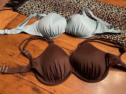 VENUS BIKINI TOPS SET 2 BROWN MINT GREEN 32DDD 34DD 36D PAD WIDE STRAP SUPPORT - Picture 2 of 18