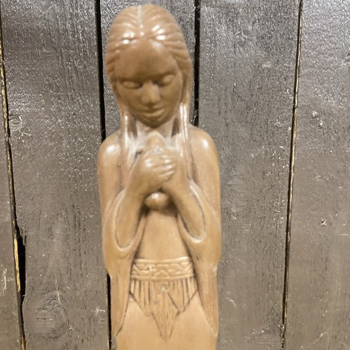 Frankoma Pottery Willard Stone Indian Maiden with Rabbit Statuary 12.5" - Picture 2 of 6