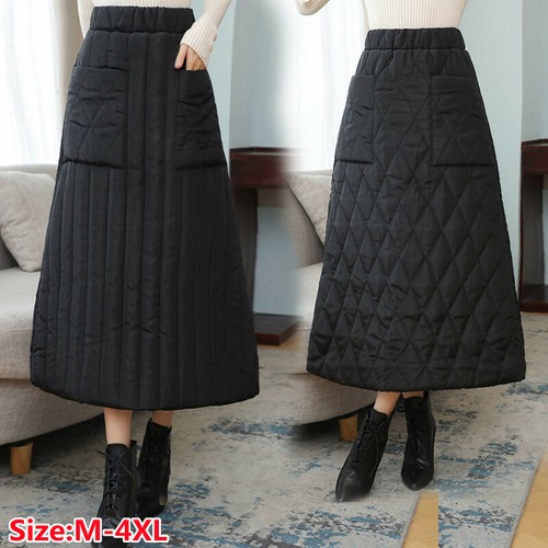 Women Thick Padded Quilt Skirt Puffer Puffa Long A Line Winter Elastic Waist Fit - Picture 3 of 12