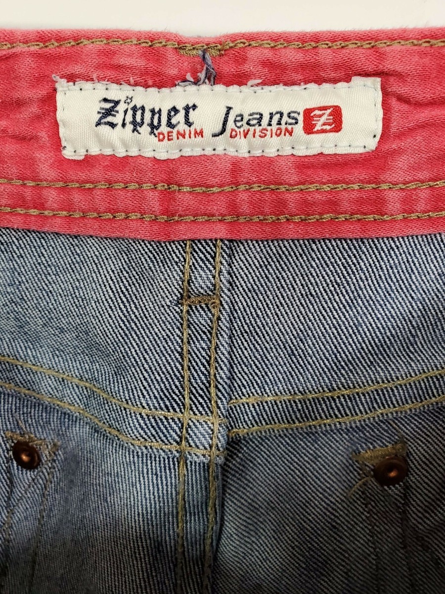 Zipper Jeans Blue Stone Wash Slim Straight Denim Jeans Size