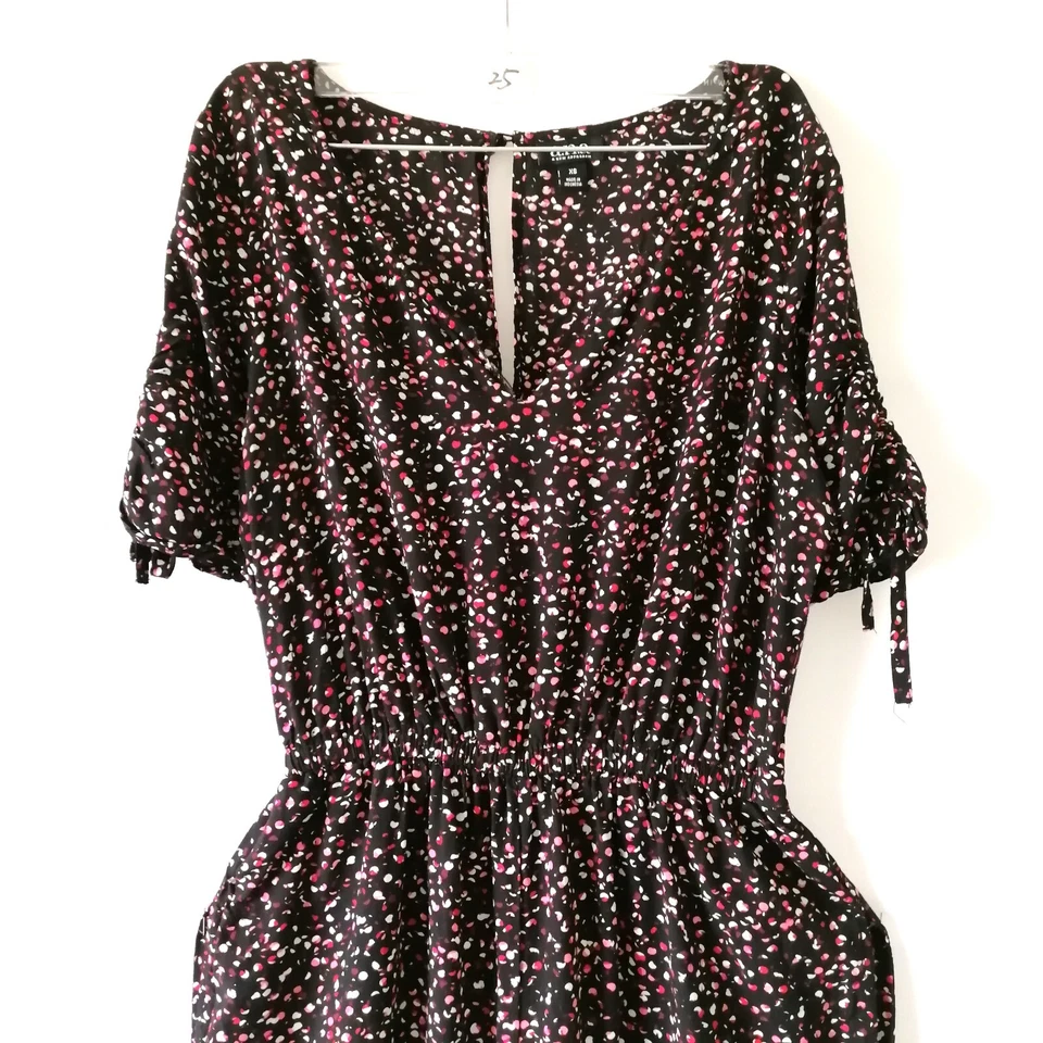 Mameluco a.n.a para mujer negro cuello en V cintura elástica pierna ancha manchado talla XS Foto 2 de 4