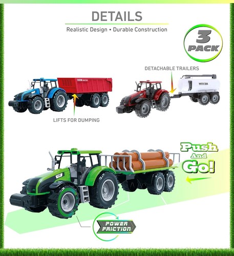 Friction Powered Farm Tractor Trucks - 16-inch Tractor Trailer Toys - Farmer ... - Picture 3 of 8