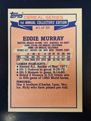 Tarjetas de béisbol 1978-1996 Eddie Murray HOF Baltimore Orioles tú eliges - Imagen 27 de 51