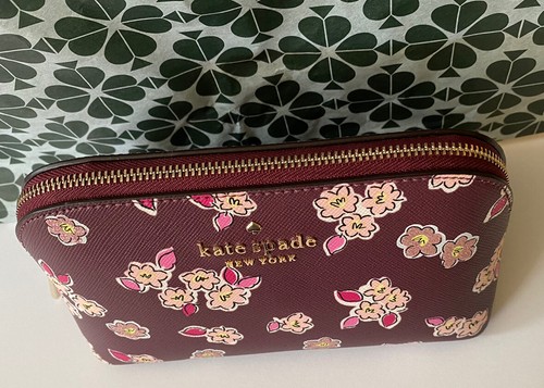 Kate Spade Tinsel/PVC Small Cosmetic Case Pouch Deep Berry Multi NWT - Picture 11 of 11