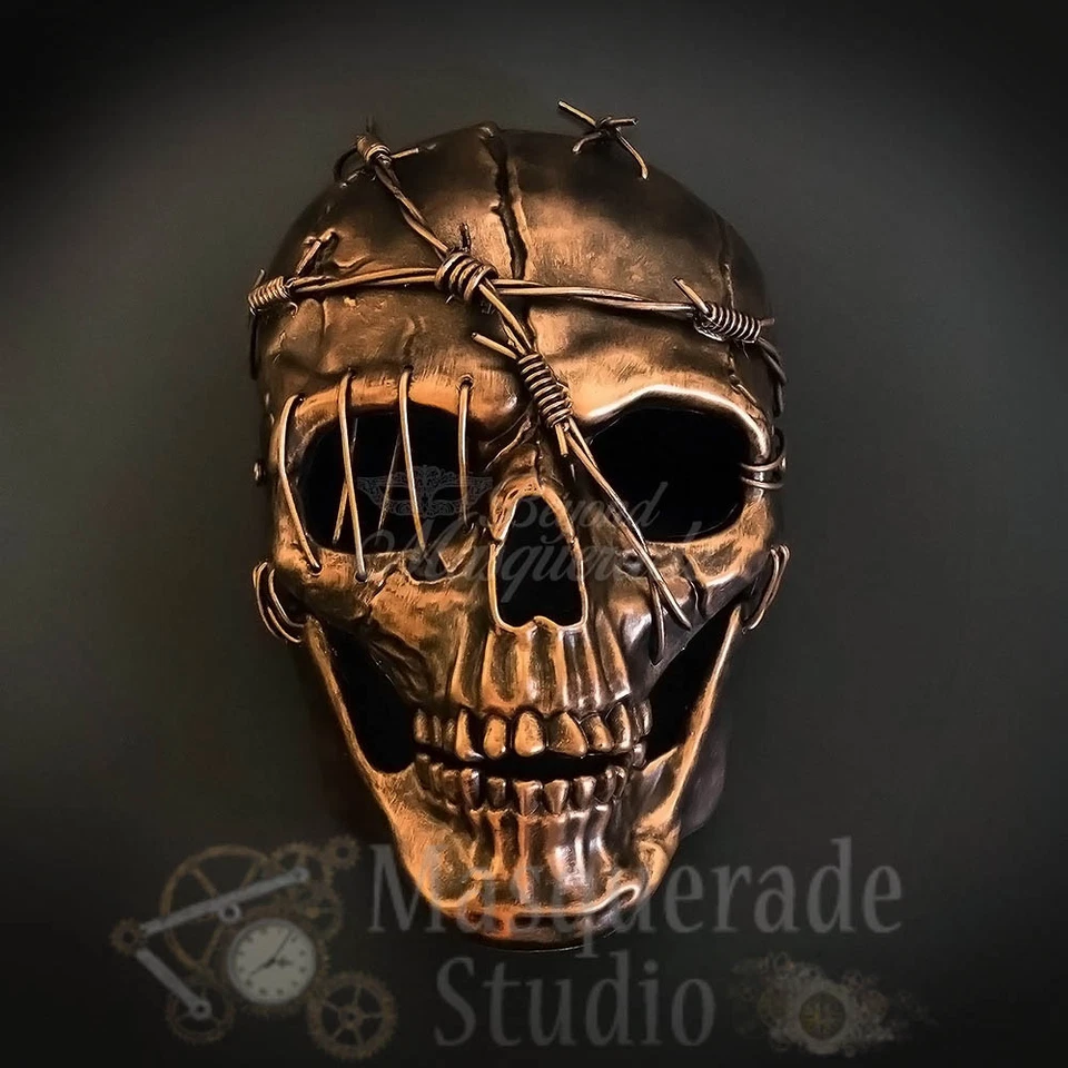 Men's Steampunk Full Face Skull Halloween Costume Masquerade Mask [Copper] - Image 2 of 4