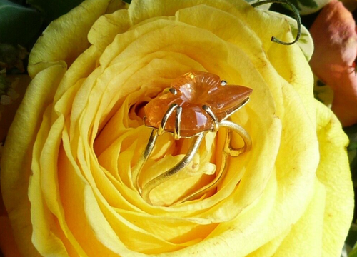 Bague en or 18 ct, 1 spessartite sculpté, taille 52 - Picture 10 of 12