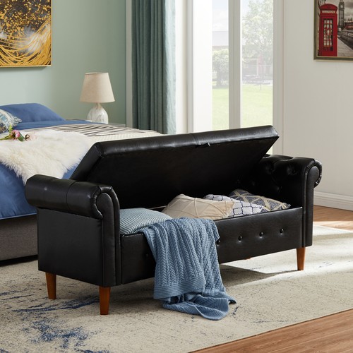 Gran sofá rectangular multipropósito negro para ahorrar espacio de almacenamiento - Imagen 6 de 9
