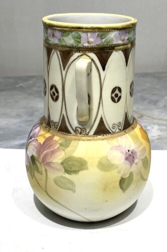 Vintage Hand Painted NIPPON Vase with Handles Floral Gold Trim 8" Tall - Picture 3 of 6