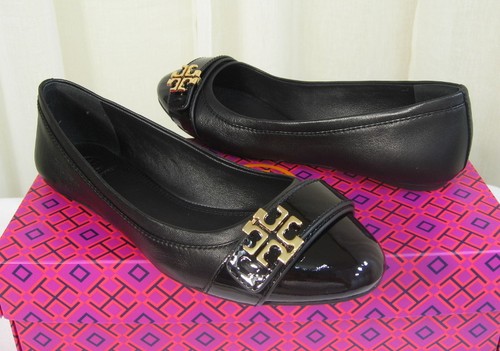 NUEVO EN CAJA TORY BURCH Eloise Negro Patente Cuero/Oro Logotipo Ballet Zapatos Planos 7,5 M NUEVOS - Imagen 7 de 12