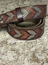 Lucky Brand Embroidered Leather Belt Womens M Gold Bronze Leaf Pattern