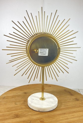 Midcentury Gold Sunburst Table Desk Clock Marble Base Made In USA 12" - Picture 3 of 17