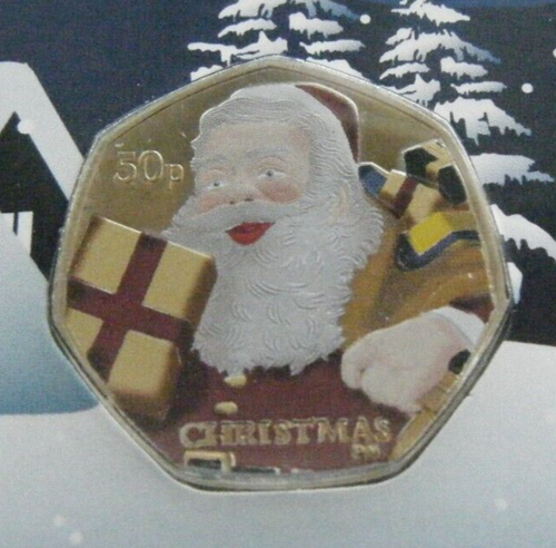 2011 ISLE of MAN CHRISTMAS COLOUR 50p COIN SANTA CLAUS CARD - Picture 2 of 4