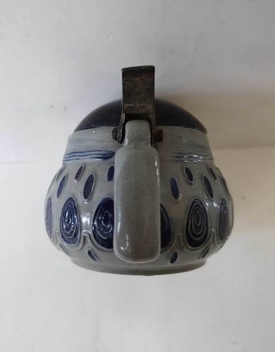 Antique Arts&Crafts Westerwald German Mustard Pot Ceramic Hinge Lid Cobalt Blue - Picture 7 of 7