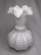 Fenton Art Glass Melon Vase White and Clear 6.5"