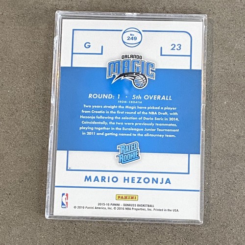 2015-16 Panini Donruss Mario Hezonja Rated Rookie Card RC #249 Orlando Magic - Picture 2 of 2