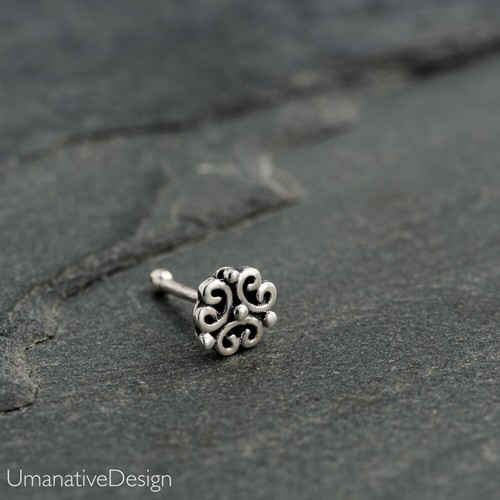 925 Sterling Silver Nose Ring Stud 20g Tribal Style Nose Pins Piercing Jewelry - Picture 2 of 10