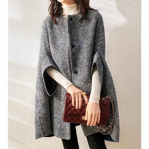 Korean Autumn Womens Loose Plaid Cardigan Round Neck Three Quarter Sleeve Coat - Bild 1 von 13