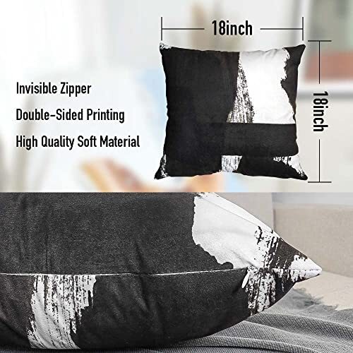 Throw Pillow Covers Set Black and White Abstract Farmhouse Cushion Case 18 x  - Picture 6 of 6