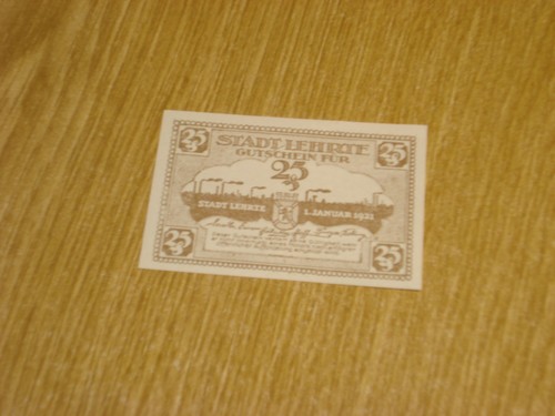 #NT2055 Notgeld Inflationsgeld 25 Pfennig Stadt Lehrte 1921 Gutschein