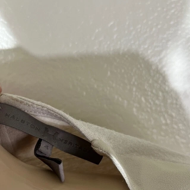 Halston Heritage Beige Wool Leather Short Sleeve Ruched Dress Size 4 - Image 4 of 4