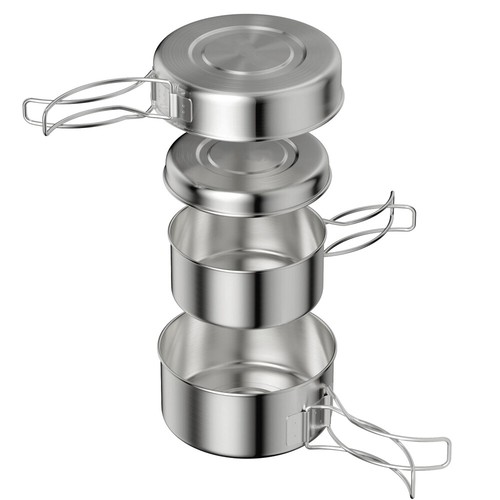 Camping Cookware Set 4PCS Portable Stainless Steel Picnic Pots and Pans Plate AU - Picture 11 of 11