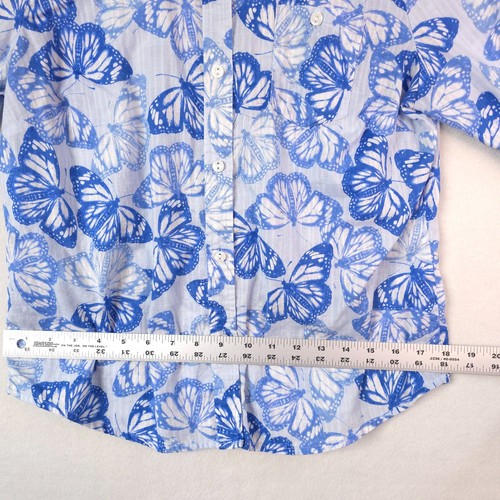 Karen Scott Shirt Damen Größe L weiß blau geblümt 3/4 Rollriegelärmel Schmetterling - Bild 8 von 14