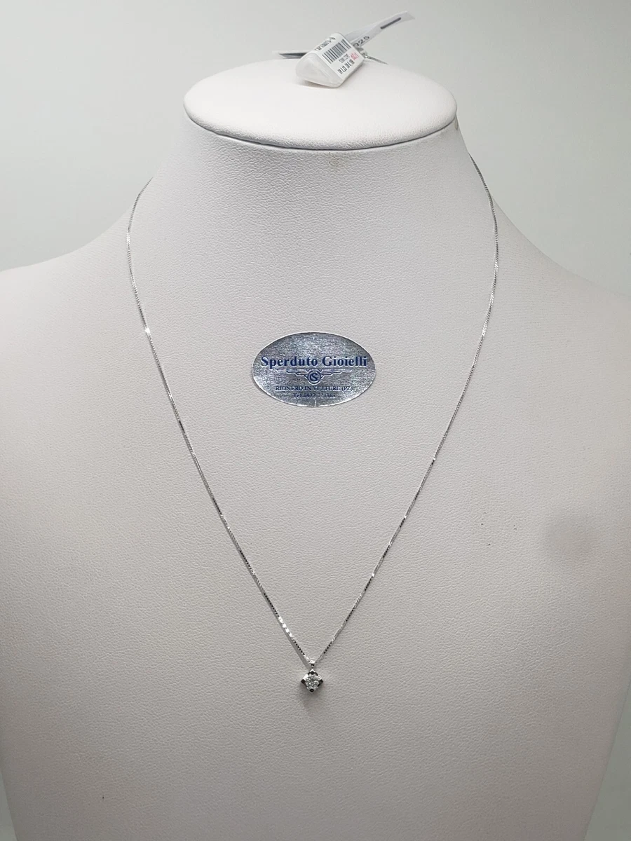 Miore Collana Donna Oro Bianco 9K Con 7 Diamanti Naturali 0,09 Ct - Lunghezza 45 Cm