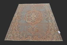 Vintage Turkish Oushak Rug, Orange 5x6 ft, Handmade Wool, Bohemian Anatolian