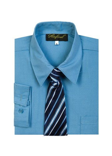 Boys Kids Toddler Formal Dress Shirt Long Sleeve with Striped Tie Set size 2-20 - Picture 31 of 39