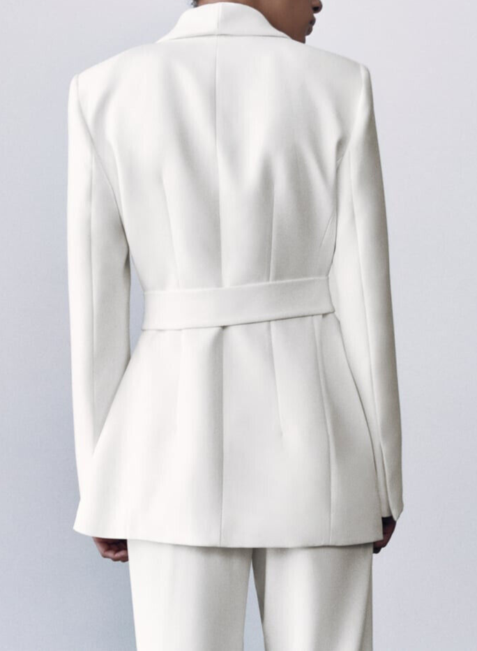 NWT ZARA WOMAN'S BELTED TUXEDO JACKET BLAZER ECRU SIZE L NWT ZARA WOMAN'S BELTED TUXEDO JACKET BLAZER ECRU SIZE L