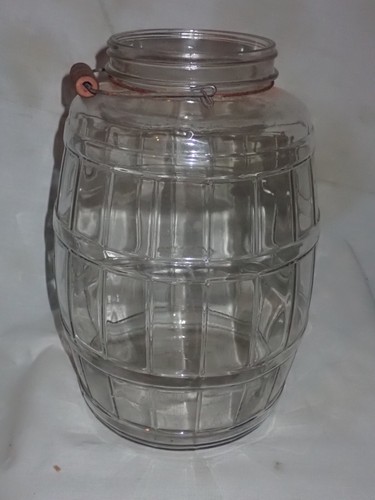 MINT ANTIQUE LG. COUNTRY HOME KITCHEN PANTRY GLASS PICKLE KEG BARREL HOOSIER JAR - Picture 5 of 11