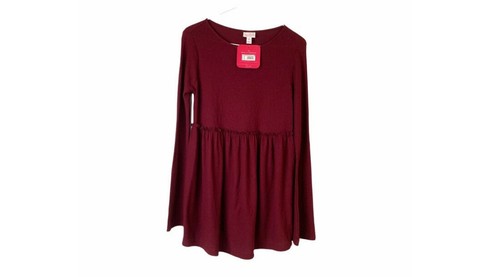 NWT! Isabel Maternity Long Sleeve Maroon Burgundy XS Shirt