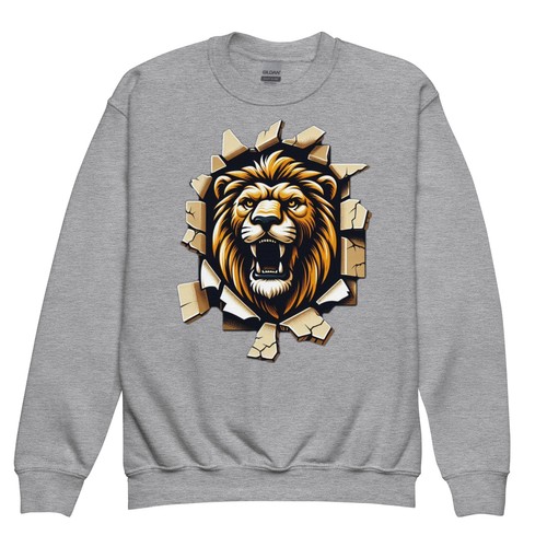 Kids lion crewneck sweatshirt, fun animal jumper gift idea for big cat lovers - Picture 15 of 16