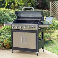 Propane Gas Grill with Sideburner 7 Burners Stainless Steel Outdoor BBQ 76800BTU