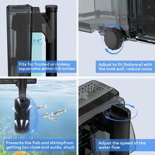 hygger Aquarium HOB Filters Hang On Adjustable Water Flow for 5-15 Gallon, 4W - Picture 3 of 6