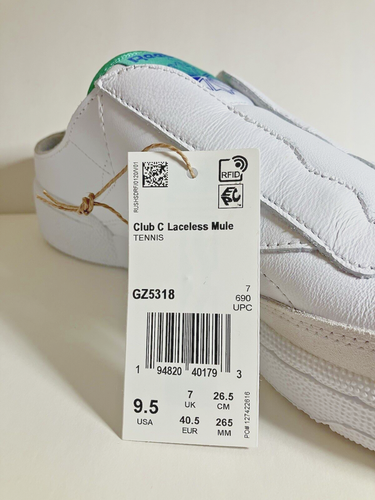 Reebok Club C Laceless Mule 9.5 White with Green/Blue Trim Slip On Tennis Mule - Picture 3 of 11
