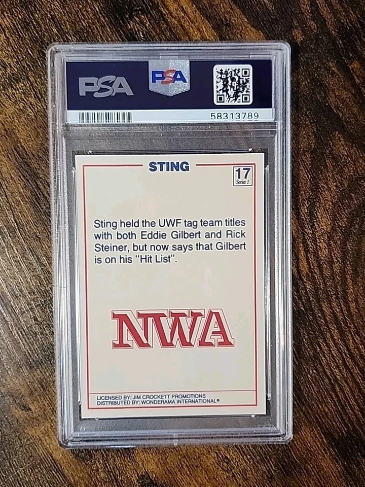 STING 1988 Wonderama NWA SUPERSTARS #17 wrestling ROOKIE card RC PSA 8 NM-MT - Image 2 of 2