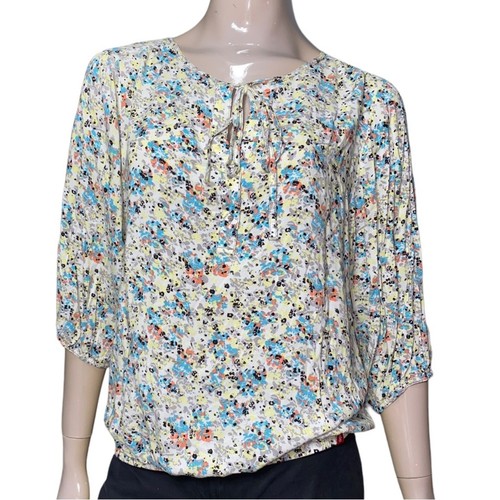 EDC by Esprit Women’s Size L Cream Ditzy Floral Print Tie Front Top Blouse