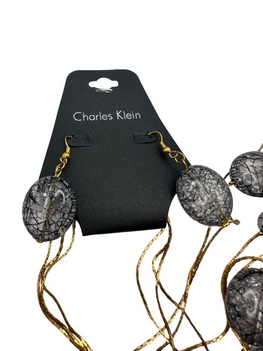 Juego de Pendientes Charles Klein Collar Mujer Nuevo con Etiquetas Tono Dorado Gris Cuentas Craquetadas - Imagen 4 de 5