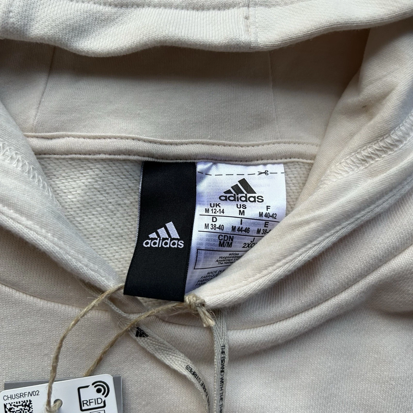 OFF WHITE Felpa con cappuccio Adidas Cream donna media pesante abbigliamento sportivo nuova con etichetta