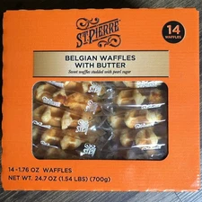 St Pierre Belgian Waffles with Butter 24.7 oz 1.54Lbs  Sweet Breakfast Box of 14