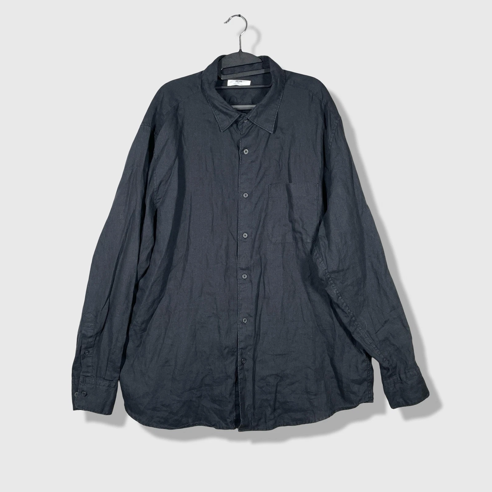 Uniqlo Linen Button Up Shirt Mens 3XL Black Minimalist Coastal Summer Vacation