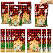 50Pcs Christmas Nativity Christian Party Favor Bags, Jesus Cardinal Buffalo Plai