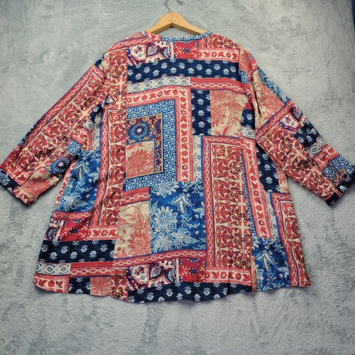 Susan Graver Womens Blouse Size XL Patchwork Floral Print Button Up  - Picture 3 of 10