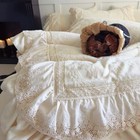 French Style Princess Lace Ruffles Carved Velvet Bedding Set Duvet Cover Sheet