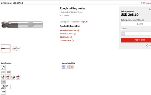 CERATIZIT WNT SOLID CARBIDE ROUGHING END MILL HR.SR.16,0.45°Z5.HB.K TI1000 1 pcs - Picture 3 of 5