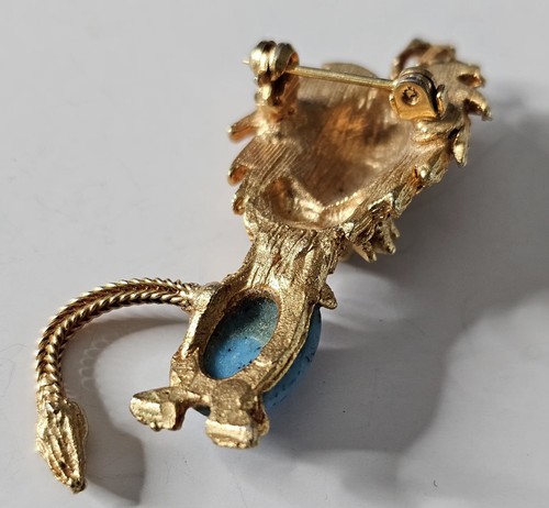 Vintage Jelly Belly Türkis Lucite Löwe Brosche beweglicher Schwanz Nachlass Schmuck  - Bild 9 von 15