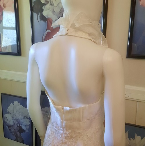 DEMETRIOS Halter Wedding Gown #3086 Ivory Organza & Lace Ruffles Mermaid Sz 6/8 - Picture 6 of 16