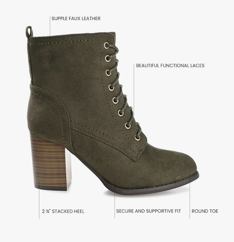 Journee Collection Baylor Damen-Schnürstiefeletten mit gestapeltem Absatz olivfarben 11 - Bild 2 von 7