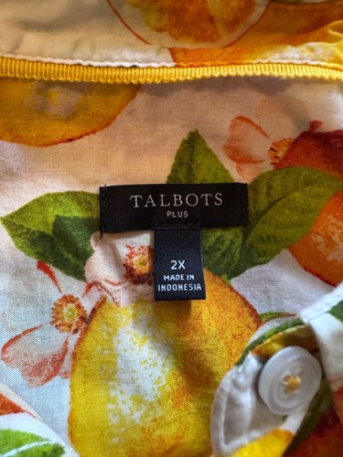 Talbots Women’s Plus 2X Citrus Print Button Down Shirt 100% Cotton Linen Blend - Bild 2 von 5